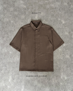 Load image into Gallery viewer, Kadaka Mocha Boxy Shirt | Short Sleeve Men Shirt with Oversized Pocket | Atasan Kemeja Pria Lengan Pendek | Out For Coffee Collection MT-0233
