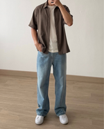 Load image into Gallery viewer, Kadaka Mocha Boxy Shirt | Short Sleeve Men Shirt with Oversized Pocket | Atasan Kemeja Pria Lengan Pendek | Out For Coffee Collection MT-0233
