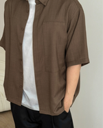 Load image into Gallery viewer, Kadaka Mocha Boxy Shirt | Short Sleeve Men Shirt with Oversized Pocket | Atasan Kemeja Pria Lengan Pendek | Out For Coffee Collection MT-0233
