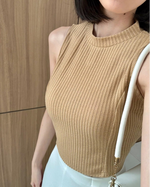 Muat gambar ke penampil Galeri, Kadaka T-0432 Knit Halter Neck Top Pastel | Atasan Knit Wanita Tanpa Lengan

