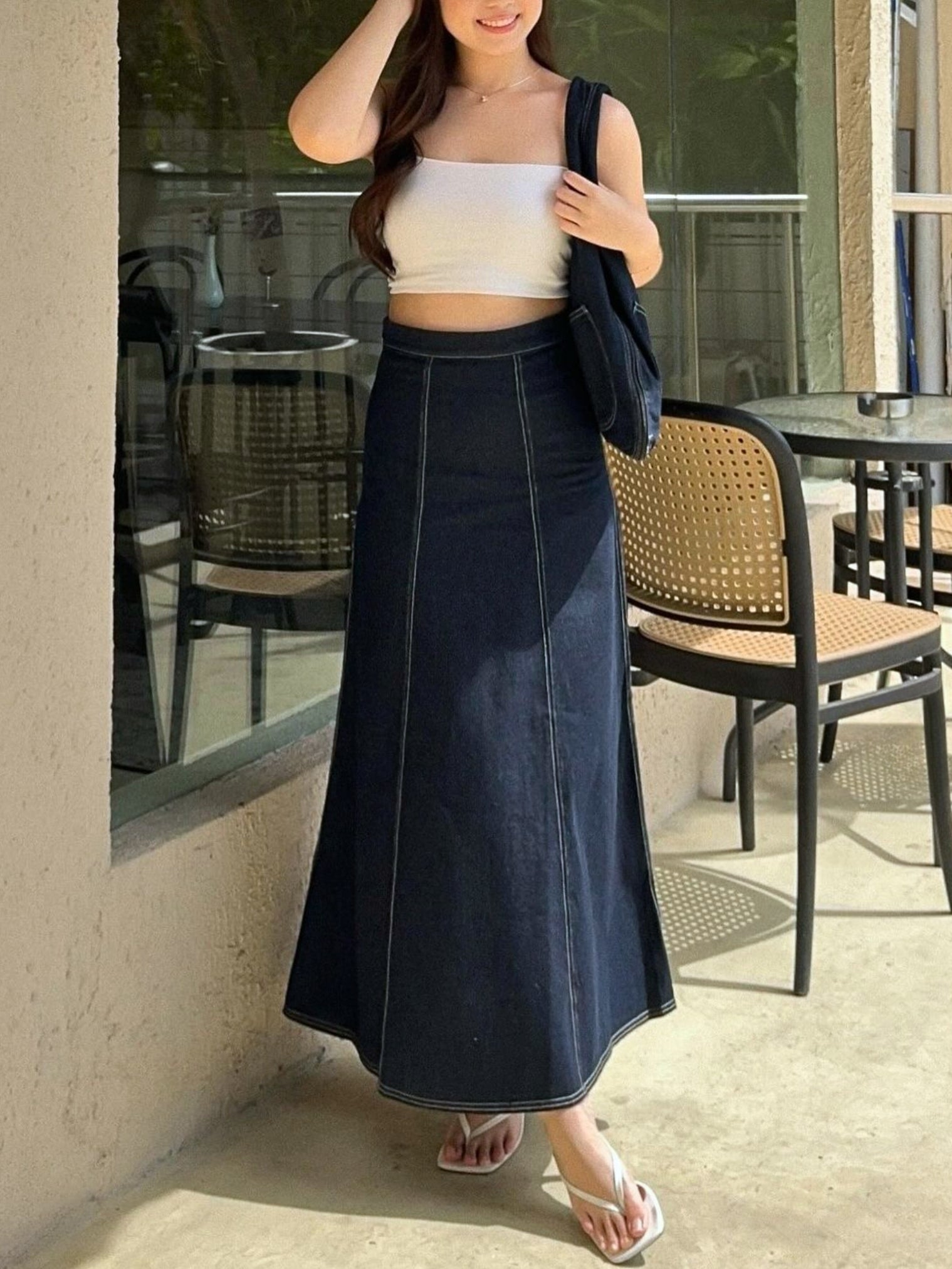 Kadaka B-0221 Midi Mermaid Skirt Denim