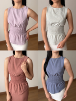 Load image into Gallery viewer, Kadaka Feather Top | Sleeveless Scrunch Top | Atasan Wanita Detail Smock Pinggang | Cloud Nine Collection T-0559
