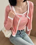 Muat gambar ke penampil Galeri, Kadaka T-0420 Tanktop Set with Cardigan Crop with Ribbon Coquette Style
