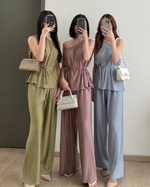 Load image into Gallery viewer, Kadaka Pleats Please Collection | Tanktop One Shoulder Top and Cullote Pleats | Matching Outfit | Maren, Liora, Elise
