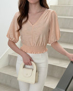 Muat gambar ke penampil Galeri, Kadaka T-0476 Blouse V Neck Embroidery Cotton Stretch Detail Smock
