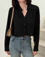 Load image into Gallery viewer, Kadaka T-0487 Kemeja Crop Wanita Atasan Lengan Panjang Woven Premium

