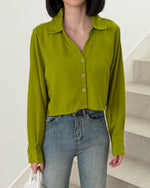 Load image into Gallery viewer, Kadaka T-0487 Kemeja Crop Wanita Atasan Lengan Panjang Woven Premium
