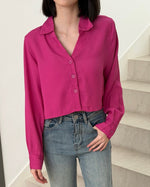 Load image into Gallery viewer, Kadaka T-0487 Kemeja Crop Wanita Atasan Lengan Panjang Woven Premium
