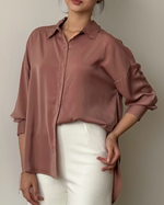 Muat gambar ke penampil Galeri, Kadaka T-0498 Kemeja Wanita Oversized Tangan Panjang Satin Pastel
