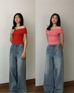 Muat gambar ke penampil Galeri, Kadaka Alina Top | Top Off Shoulder Ribbed Knit | Atasan Sabrina Wanita | Daily Ease Collection T-0535
