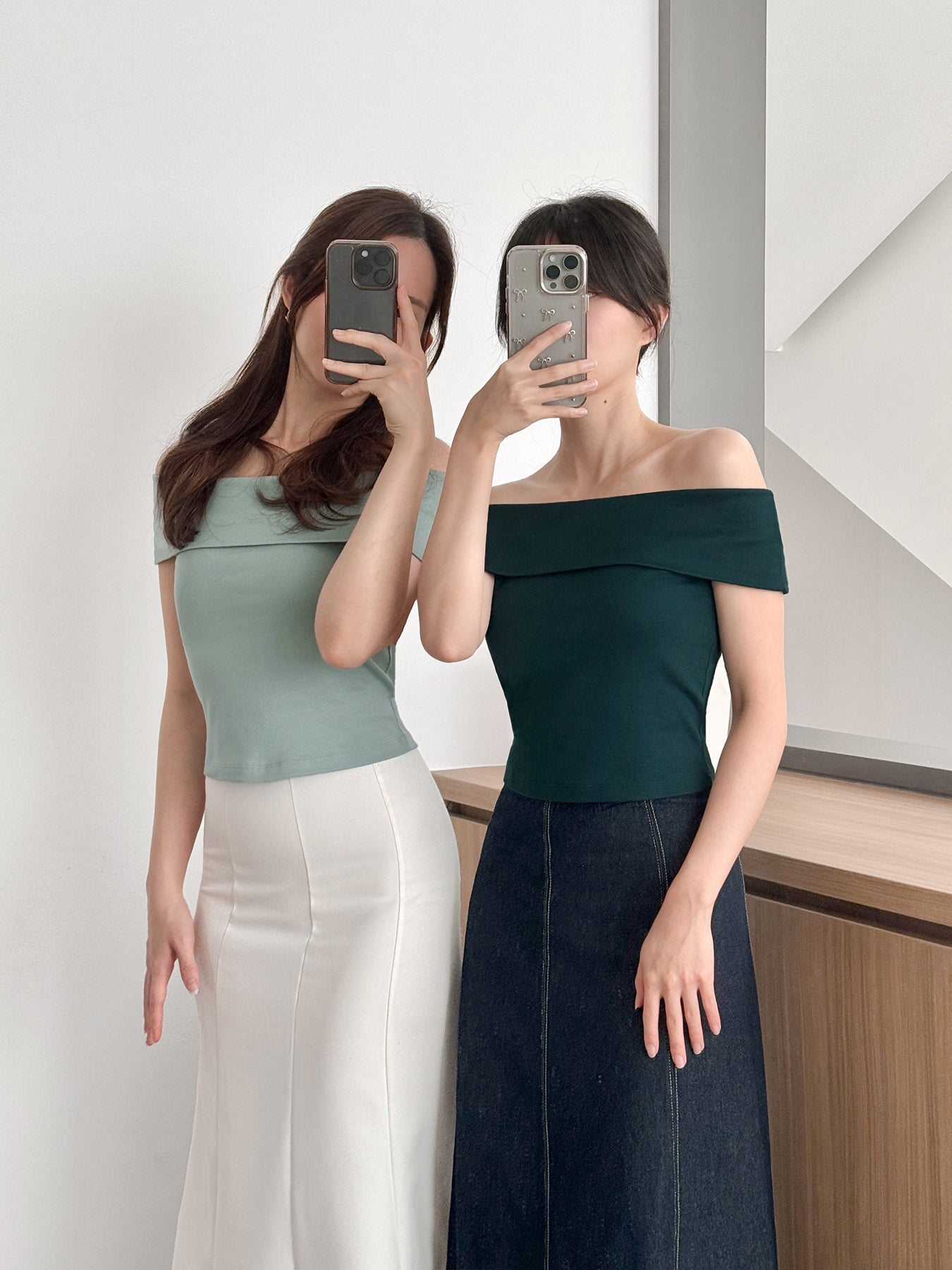 Kadaka T-0535 Top Off Shoulder Ribbed Knit | Atasan Sabrina Wanita