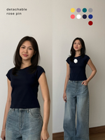Load image into Gallery viewer, Kadaka Thea Top | Capsleeve Baby Tee with Detachable Flower Pin | Tshirt Kaos Wanita Bunga | Daily Ease Collection T-0539
