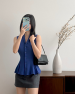 Muat gambar ke penampil Galeri, Kadaka T-0545 Sleeveless Peplum Ribbed Knit Top | Atasan Knit Wanita
