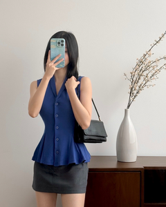 Kadaka T-0545 Sleeveless Peplum Ribbed Knit Top | Atasan Knit Wanita