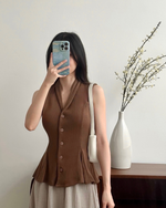 Muat gambar ke penampil Galeri, Kadaka T-0545 Sleeveless Peplum Ribbed Knit Top | Atasan Knit Wanita
