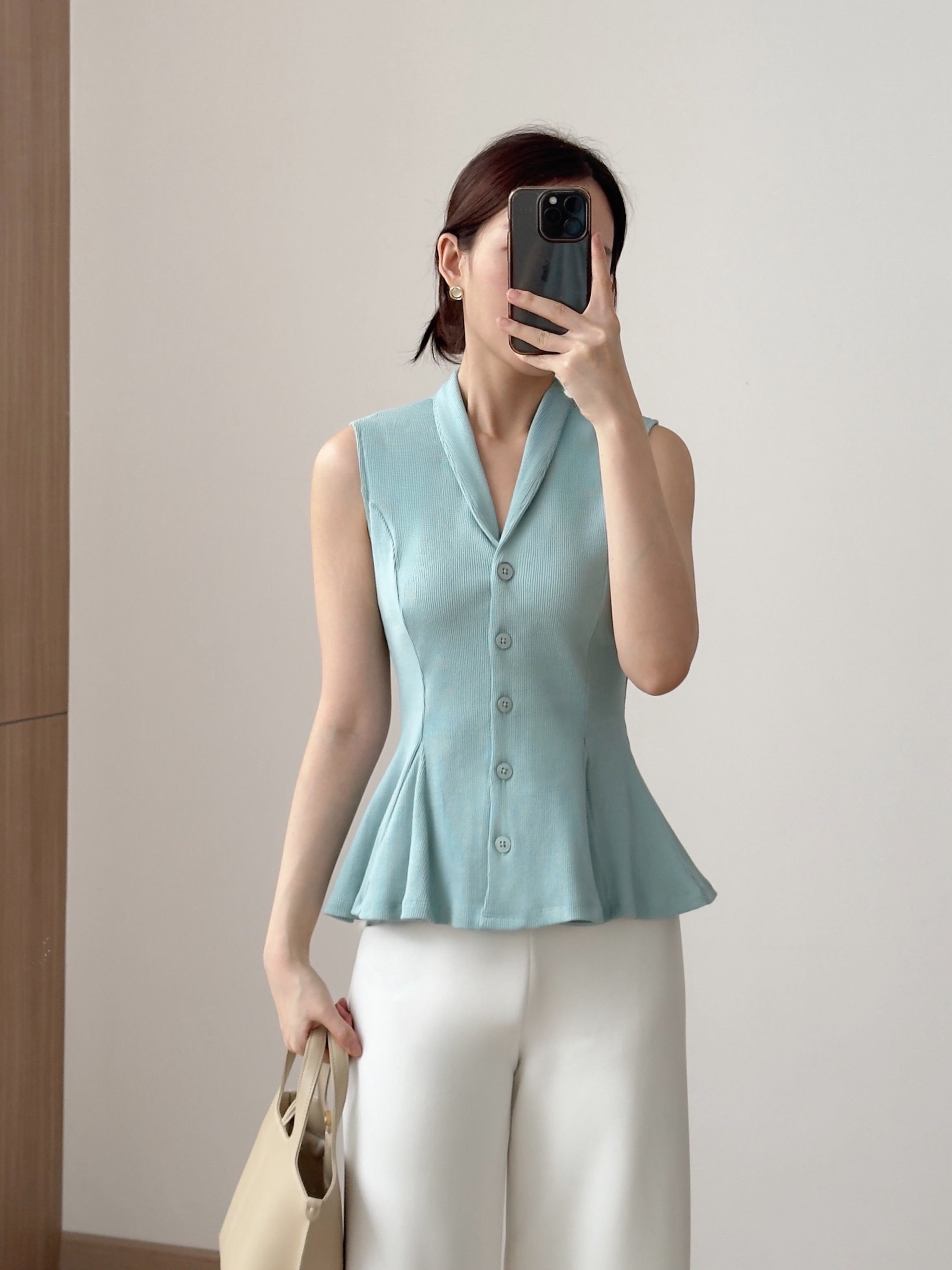 Kadaka T-0545 Sleeveless Peplum Ribbed Knit Top | Atasan Knit Wanita