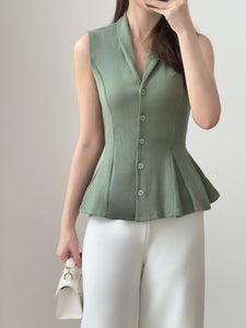 Kadaka T-0545 Sleeveless Peplum Ribbed Knit Top | Atasan Knit Wanita