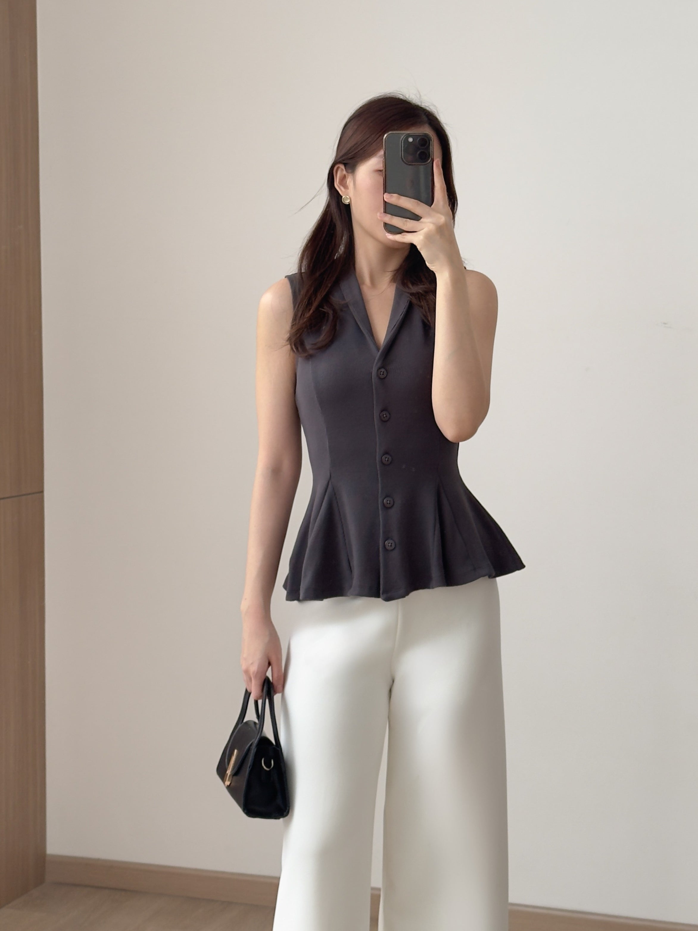 Kadaka T-0545 Sleeveless Peplum Ribbed Knit Top | Atasan Knit Wanita