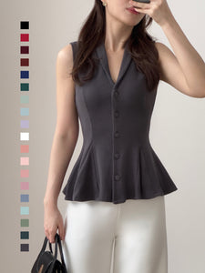 Kadaka T-0545 Sleeveless Peplum Ribbed Knit Top | Atasan Knit Wanita