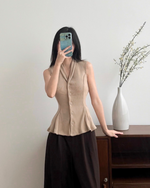 Muat gambar ke penampil Galeri, Kadaka T-0545 Sleeveless Peplum Ribbed Knit Top | Atasan Knit Wanita
