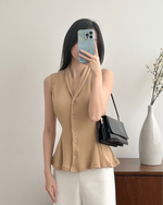 Muat gambar ke penampil Galeri, Kadaka T-0545 Sleeveless Peplum Ribbed Knit Top | Atasan Knit Wanita
