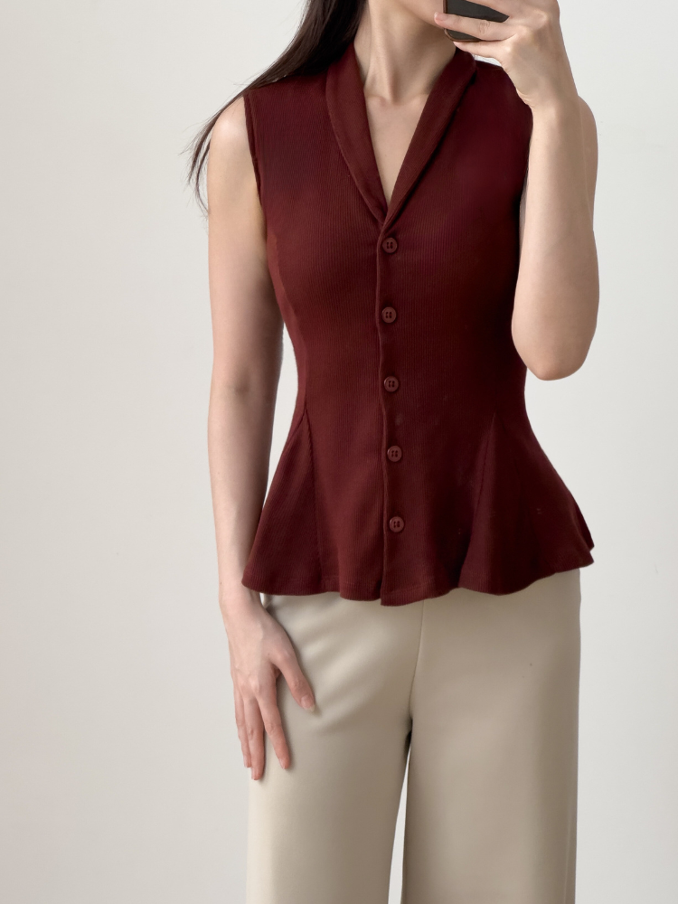 Kadaka T-0545 Sleeveless Peplum Ribbed Knit Top | Atasan Knit Wanita