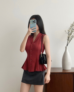 Muat gambar ke penampil Galeri, Kadaka T-0545 Sleeveless Peplum Ribbed Knit Top | Atasan Knit Wanita
