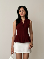 Load image into Gallery viewer, Kadaka Livia Top | Sleeveless Peplum Ribbed Knit Top | Atasan Knit Wanita Tanpa Lengan | Daily Ease Collection T-0545
