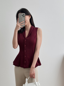 Kadaka T-0545 Sleeveless Peplum Ribbed Knit Top | Atasan Knit Wanita