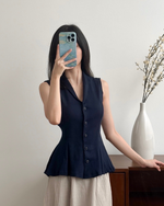 Muat gambar ke penampil Galeri, Kadaka T-0545 Sleeveless Peplum Ribbed Knit Top | Atasan Knit Wanita

