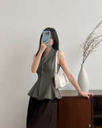 Muat gambar ke penampil Galeri, Kadaka T-0545 Sleeveless Peplum Ribbed Knit Top | Atasan Knit Wanita
