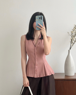 Muat gambar ke penampil Galeri, Kadaka T-0545 Sleeveless Peplum Ribbed Knit Top | Atasan Knit Wanita

