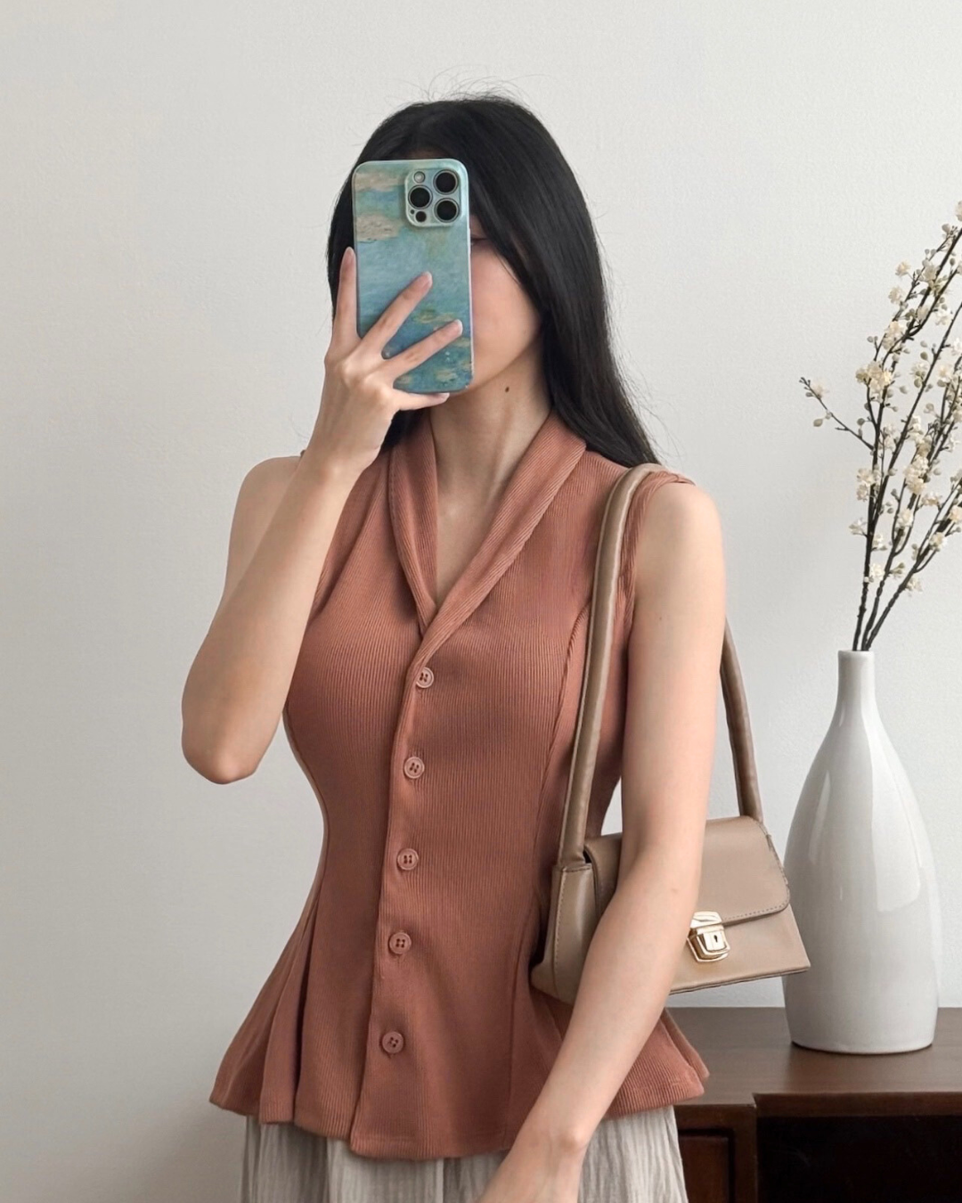 Kadaka T-0545 Sleeveless Peplum Ribbed Knit Top | Atasan Knit Wanita