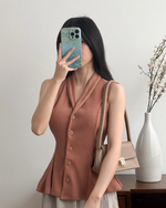 Muat gambar ke penampil Galeri, Kadaka T-0545 Sleeveless Peplum Ribbed Knit Top | Atasan Knit Wanita
