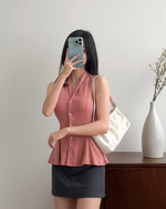 Muat gambar ke penampil Galeri, Kadaka T-0545 Sleeveless Peplum Ribbed Knit Top | Atasan Knit Wanita
