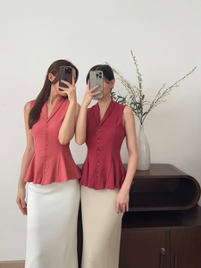 Kadaka T-0545 Sleeveless Peplum Ribbed Knit Top | Atasan Knit Wanita