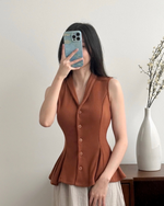 Muat gambar ke penampil Galeri, Kadaka T-0545 Sleeveless Peplum Ribbed Knit Top | Atasan Knit Wanita
