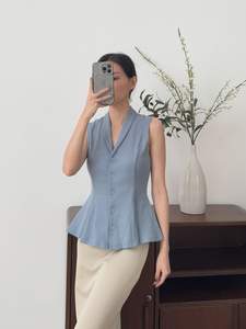 Kadaka T-0545 Sleeveless Peplum Ribbed Knit Top | Atasan Knit Wanita