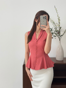 Kadaka T-0545 Sleeveless Peplum Ribbed Knit Top | Atasan Knit Wanita