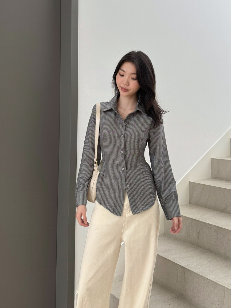 Kadaka T-0546 Fitted Shirt Long Sleeve Blouse | Atasan Kemeja Wanita Lengan Panjang | Curated Curriculum Collection