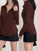 Muat gambar ke penampil Galeri, Kadaka T-0552 Long Sleeve Fitted Shirt | Atasan Kemeja Wanita Polos Lengan Panjang
