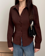 Muat gambar ke penampil Galeri, Kadaka T-0552 Long Sleeve Fitted Shirt | Atasan Kemeja Wanita Polos Lengan Panjang
