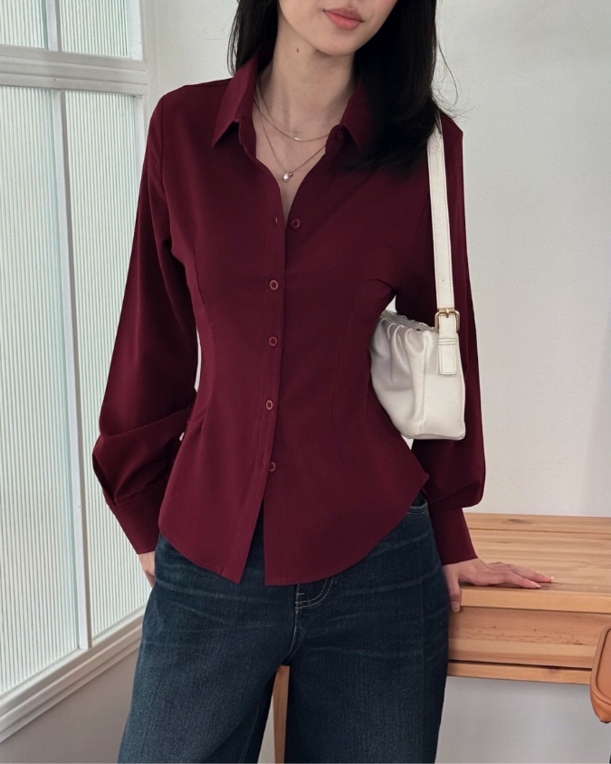Kadaka T-0552 Long Sleeve Fitted Shirt | Atasan Kemeja Wanita Polos Lengan Panjang