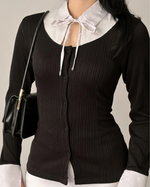 Muat gambar ke penampil Galeri, Kadaka Audrey Top | Long Sleeve Pleats Shirt Top with Collar Detail | Atasan Lengan Panjang Wanita | Pleated Pairs Collection T-0554
