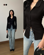 Load image into Gallery viewer, Kadaka Elle Top |  Fitted Cardigan Pleats Top | Atasan Wanita Cardi Pleats | Pleated Pairs Collection T-0555
