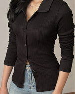 Load image into Gallery viewer, Kadaka Elle Top |  Fitted Cardigan Pleats Top | Atasan Wanita Cardi Pleats | Pleated Pairs Collection T-0555
