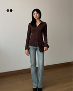 Load image into Gallery viewer, Kadaka Elle Top |  Fitted Cardigan Pleats Top | Atasan Wanita Cardi Pleats | Pleated Pairs Collection T-0555
