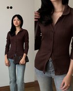 Load image into Gallery viewer, Kadaka Elle Top |  Fitted Cardigan Pleats Top | Atasan Wanita Cardi Pleats | Pleated Pairs Collection T-0555
