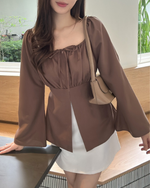 Muat gambar ke penampil Galeri, Kadaka T-0557 Long Sleeve Square Neck Scrunch Top | Atasan Wanita Off Shoulder
