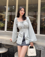 Muat gambar ke penampil Galeri, Kadaka T-0557 Long Sleeve Square Neck Scrunch Top | Atasan Wanita Off Shoulder
